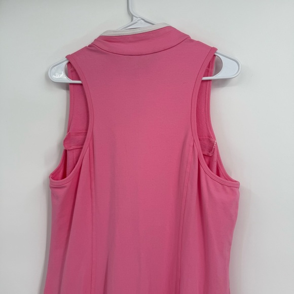 Boston Proper Zip Neck Maxi Dress Shift Size Large Sleeveless Pink White Cotton - Picture 9 of 10